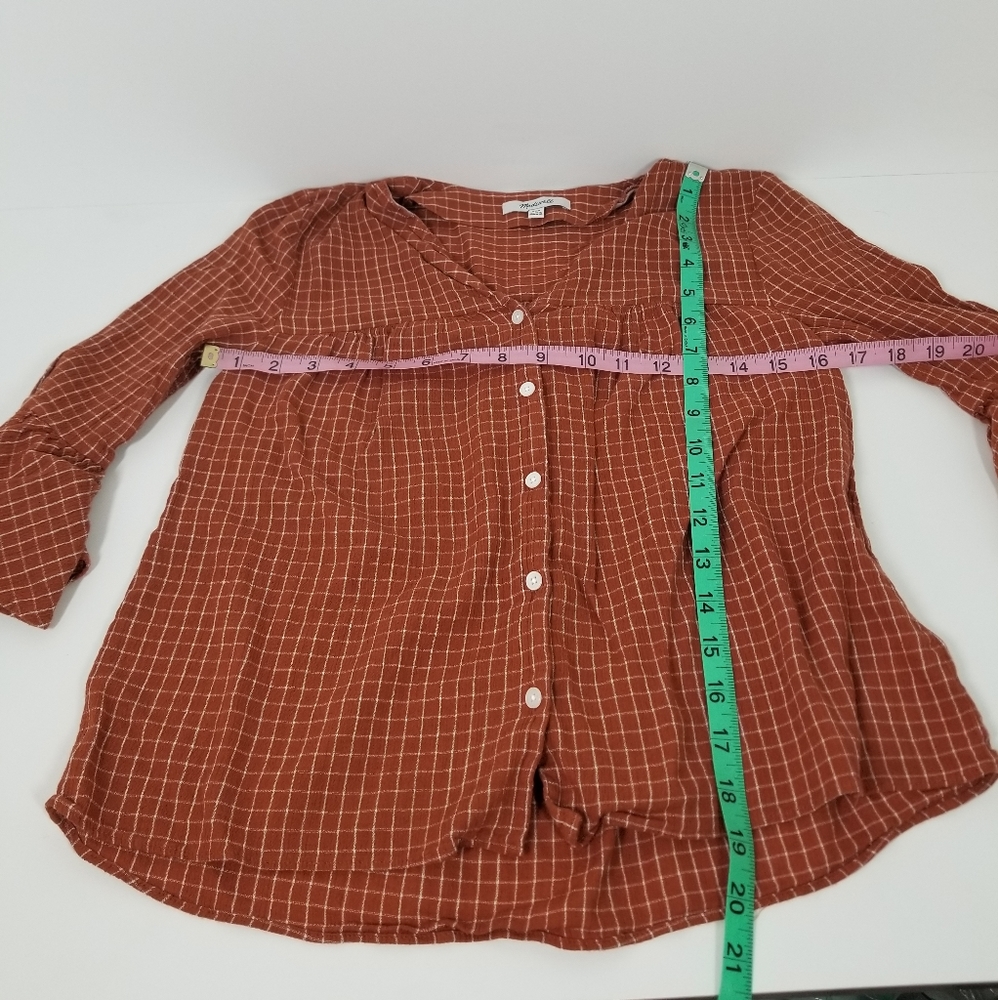 Madewell Plaid Button Up 3/4 Flutter Sleeve Shirt - image 5